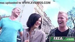 Ukrainian girl Lina gets warmed up in park then gangbanged at home