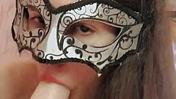 russian brunette in stockings sucks thick dildo with dirty talk fingers pussy close-up anal fingering