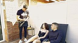 Threesome Mary Rock Has Sex With Her Boyfriend And The Waiter