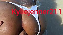 I followed ebony brunette on beach for public assfucking