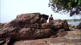 During magic holidays, the ebony couple enjoys intimate moments