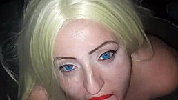 blondie milf sucks at glory hole, getting cum on big ass outdoor