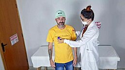 nurse in uniform comes to treat me outdoors