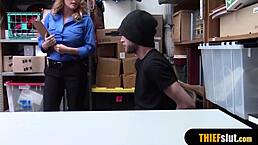 I am the hot blonde milf security guard fucking the thief doggystyle