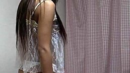 Tanned Japanese Girl Strips into Sexy Lingerie and Thong