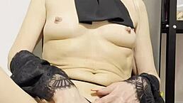 amateur girl explores self-pleasure with dildo in kitchen