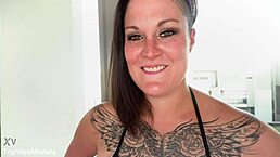 kali danes' tattooed big tits pov blowjob on huge cock ends with cum swallow