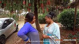 African milf lesbians kissing in public at house party