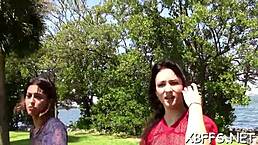 In this group scene, petite teens play with each other's pussies. They take turns giving blowjobs to the guys