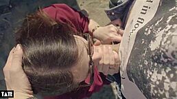 Amateur whore screams for cock, deepthroating stranger in forest