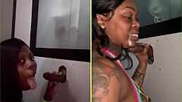 Gloryhole sucking up strangers with big cock monster cock spitting sloppy blowbang group