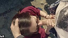 Amateur whore screams for cock, deepthroating stranger in forest