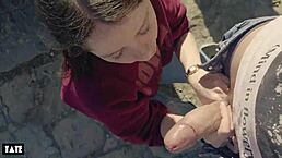 Amateur whore screams for cock, deepthroating stranger in forest