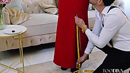 Nympho Clair Roose seduces tailor for wild lingerie fuck.