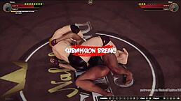 Venus battles Vilkor in a naked fighter game in 3D