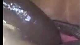 ebony babe plays with wet pussy using big dildo