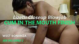 Lizeth's closeup blowjob ends with cum in her mouth