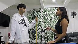 hermanastro teaches latina hermanastra billar tricks before getting wild in spanish porno session