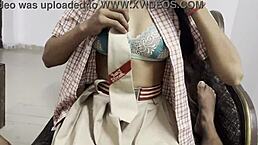 indian hot boyfriend fucks her hard in the college residence, sniffing panties and giving orgasm with big black cock