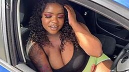 Big ass ebony slut banged through tight shorts near car wash