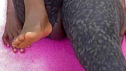 During my morning workout, I flashed my wet pussy to the voyeur 😏