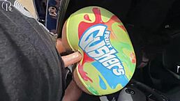 Big ass ebony slut banged through tight shorts near car wash