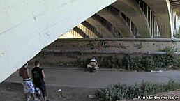 Blonde in Latex Bondage for Domination Outdoors