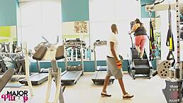 sofia rose starts with eye-fucking rome major in the gym, but flirting quickly turns into intense pussy pounding