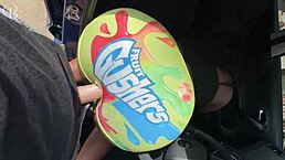 Big ass ebony slut banged through tight shorts near car wash