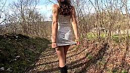 Perfect ass walks naked in woods, touches herself, too horny