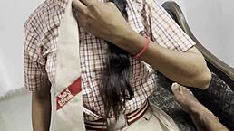 indian hot boyfriend fucks her hard in the college residence, sniffing panties and giving orgasm with big black cock