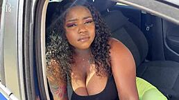 Big ass ebony slut banged through tight shorts near car wash