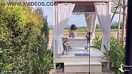 taking a bath in the middle of a rice field by student