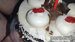 Nasty slut Scarlett eats 11 loads on birthday cake 😋