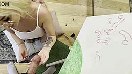 Petite coed teases big cock with slow handjob?