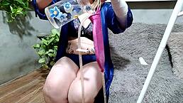 女人在家灌肠准备，自慰大屁股高潮