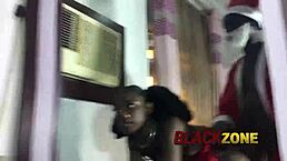 lovely moment with father christmas santa having good time in bedroom