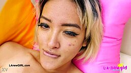 gorgeous asian model poses in photoshoot