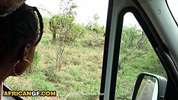 Cute Ebony Girlfriend Gives Deep African Safari Road Head Pov