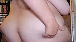 bbw amateur shakes her ass while riding the torso with dildo.