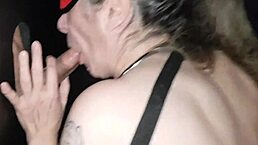 French slave submits in gloryhole bondage, masturbating with dildo and slaps in swinger club?