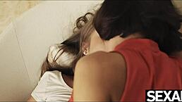 I watch two hot lesbians with big natural tits suck and finger each other outdoors