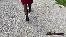 Flashing my pussy to stepdad in public, he made me squirt! Wow!