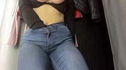 amateur couple fucks in public, close up on shaved pussy and big tits