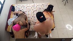 Two couples have a crazy orgy in spanish.