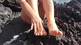 Seductive Stepmom's Foot Fetish Thrills On Public Beach