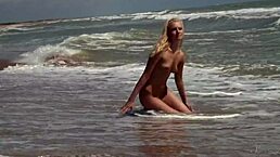 Gorgeous Blonde Teen Agnes Sensually Bathes Her Beautiful Naked Body in the Ocean Waves.