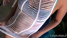 Does christine alexis fuck her tight pussy with a toy outdoors?