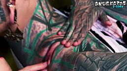 First anal lesson for inexperienced tattooed hippie.