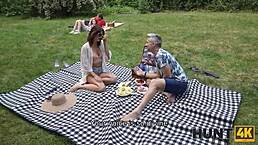 Hunter pursues romance or sex with shaved pussy fucking in European pickup style